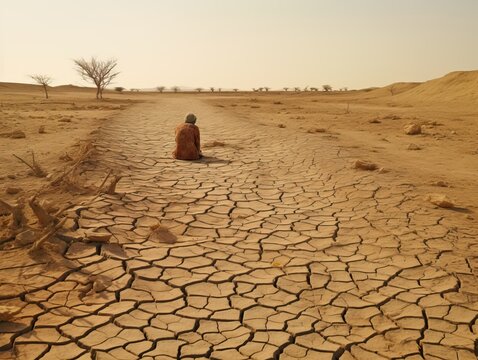 Arid landscape: dry and barren territories afflicted by severe drought