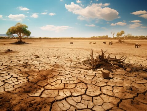 Arid landscape: dry and barren territories afflicted by severe drought