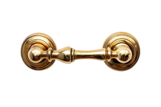 Gold Door. The handle reflects light, showcasing its intricate design and solid construction. On PNG Transparent Clear Background.