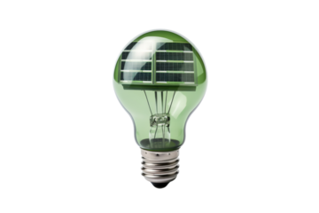 Green Light Bulb With Solar Panel. A green light bulb with a solar panel attached to it is shown, showcasing the combination of energy efficient lighting technology.