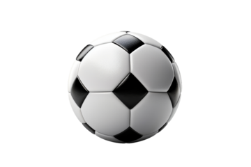 Black and White Soccer Ball. A black and white soccer ball is positioned. The ball stands out starkly. On PNG Transparent Clear Background.