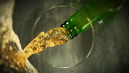 Macro Shot of Beer Pouring into Glass.