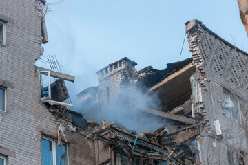 An attack drone (shahed) hit the roof of a house. Rocket attack on a residential building in the...
