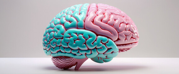 Illustration of human brain. Brain model in glossy pastel tones