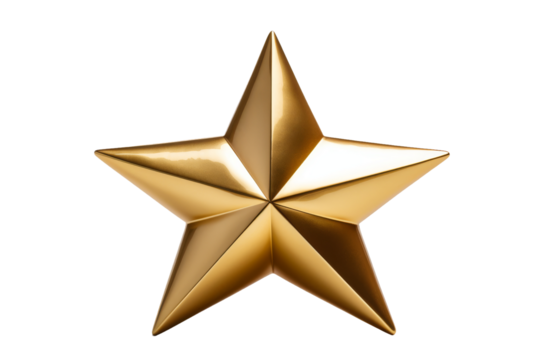 Gold Star. The stars five points are distinct and sharp, creating a striking contrast. On PNG Transparent Clear Background.