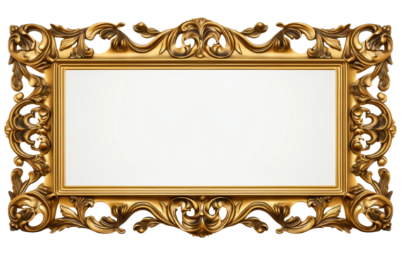 Gold Framed Mirror. A gold framed mirror is reflecting light and adding a touch of elegance to any space. On PNG Transparent Clear Background.