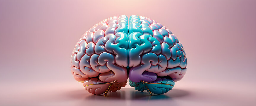 Illustration of human brain. A brain model in pastel colors isolated on a pink background.
