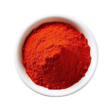 Red paprika powder in a bowl isolated on transparent background. Top view.