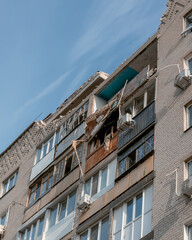 An attack drone (shahed) hit the roof of a house. Rocket attack on a residential building in the city of Dnepr. Consequences after a strong explosion. War in Ukraine and Russia. People under the rubbl