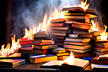 stack of books on fire, Generative AI