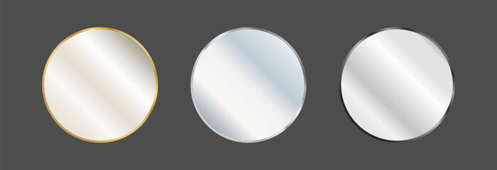 Stylish round mirror in gold, chrome and black frame. A set of mirrors.