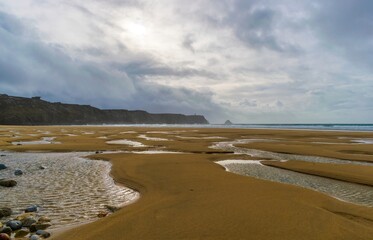 Winter beach in Brittany after storm