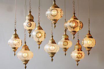 oriental arabic pendant lamps. ramadan kareem banner background. ramadan kareem holiday celebration concept
