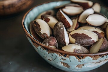 Close up shot of a bowl filled with Brazil nuts