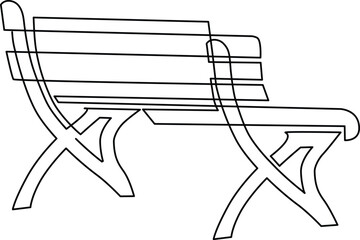 Wooden bench for garden and park. A place to relax in nature. Continuous line drawing. Vector illustration.