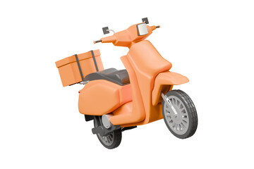 Obraz premium 3d Scooter or motor delivery express icon. E-commerce concept, Shopping online and Fast delivery service on mobile application concept. isolated on orange background. banner, copy space. 3D Rendering.