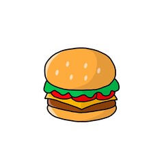 Burger Vector Cartoon Illustration Isolated On White Background