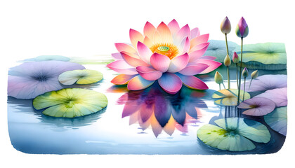 Watercolor lotus with beautiful flowers for background. - obrazy, fototapety, plakaty