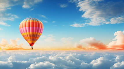 Naklejka premium hot air balloon on sky background, beautiful air ballon transportation on blue sky wallpaper