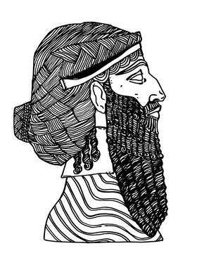 Ilustraci&oacute;n lineal de un busto de una estatua mesopot&aacute;mica