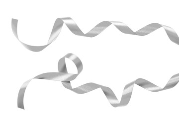 Silver ribbon satin curly scroll png bow set isolated on transparent background  for Christmas,...