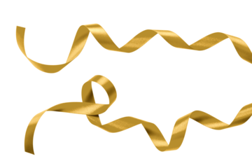Gold ribbon satin bow curly scroll png set isolated on transparent background for Christmas, birthday and wedding card confetti design decoration