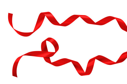 Red ribbon curly roll satin bow texture png on transparent background for Christmas and birthday present celebration decoration