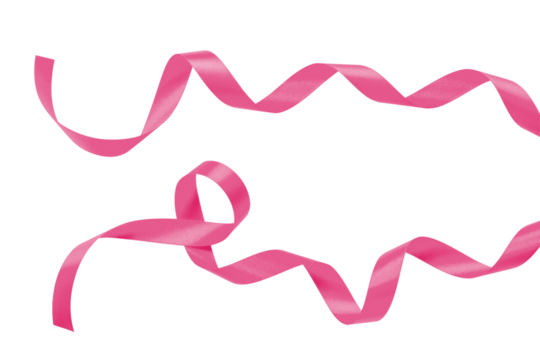 Pink ribbon satin bow curly scroll png set isolated on transparent background for Valentine day, birthday and wedding anniversary card confetti design decoration