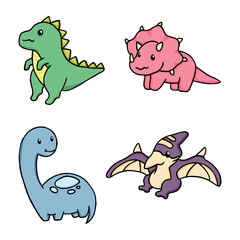 set of cute doodle dinosaur children illustration collection