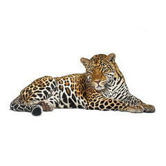 Obraz premium Graceful Rest: A Leopard's Serenity on a Transparent Canvas