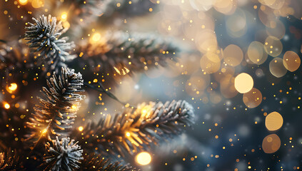 bright christmas tree on dark background with sparkle - obrazy, fototapety, plakaty