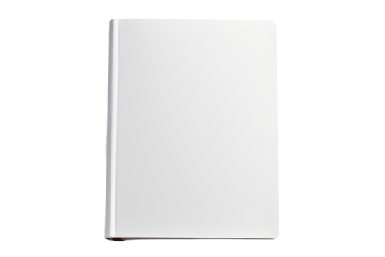 White Book. A white book is open, displaying blank pages. The simplicity of the all-white composition creates a stark visual contrast. On PNG Transparent Clear Background.