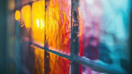 Abstract Colorful Glass Reflections Art. Vibrant abstract art through glass reflections, blending colors and light for a visual texture effect.