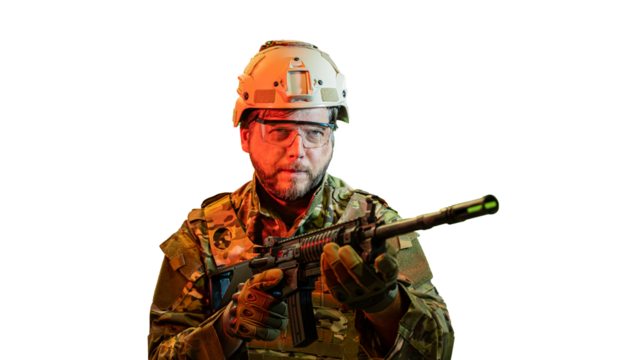 a soldier with a machine gun in his hands - Powered by Adobe