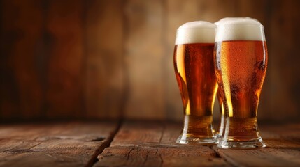 Glass of beer background for International Beer's day. Copy space for text