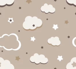 Behangcirkel Vector seamless pattern of clouds on a gray-beige background. Sky, clouds for printing on fabric, paper, wrapping paper. © Maryna