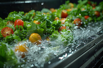 Lettuce and Tomatoes Being Washed in a Sink