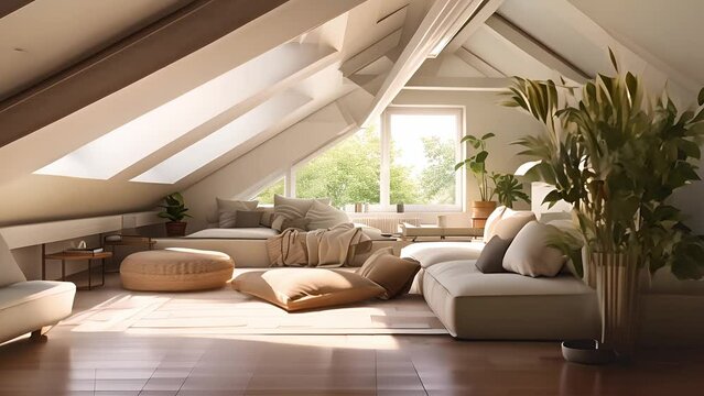 A modern attic inside is a stylish and functional living space that has been designed to make the most of the unique characteristics of an attic