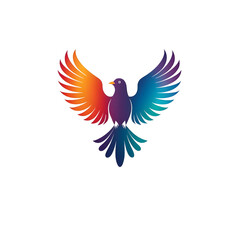 Obraz premium Vector illustration of a rainbow bird in flight, white background