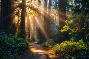 Sun-dappled pathways wind through ancient forests, inviting exploration into the heart of nature's untouched sanctuary.
