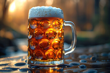 Glass of Beer on Table - obrazy, fototapety, plakaty
