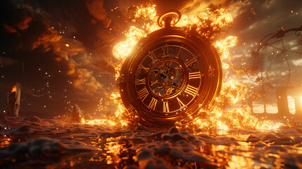 Timepiece for fire. Thinking about running out of time. - obrazy, fototapety, plakaty