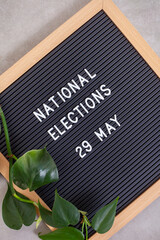National Elections 29 May written on notice board, south African National Elections taking place in 2024 after 30years of democracy