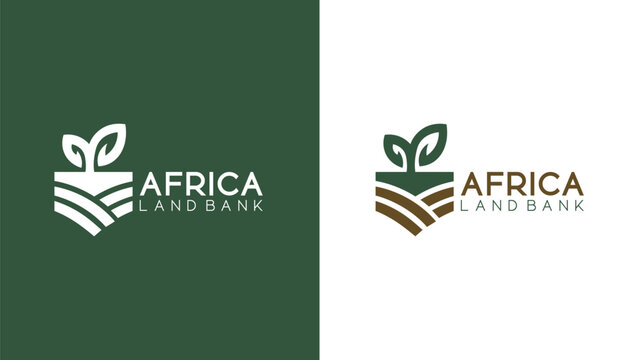 Natural growing leaf icon logo design, Africa land bank logo growing