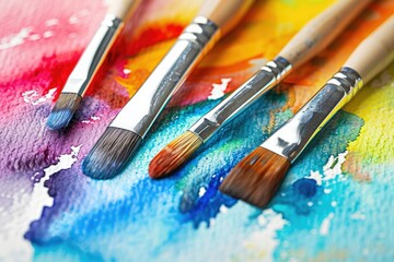 Obraz premium Close-up watercolor painting with intricate details and vibrant hues. Brushstrokes display fluidity and artistic expression in this colorful and creative artwork