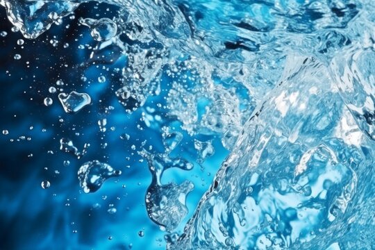 Close up falling drop of clear water with waves splash purity liquid reflection transparent macro photography impact purity aqua bubble drink ecology nature background hygiene abstract blue flow pour