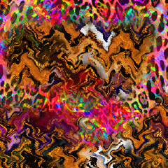 Combination textile collage pattern of wave and lines colored leopard snake tiger textures
