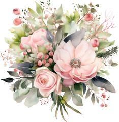 Watercolor flowers bouquets isolated on white background. , bunch of flowers watercolor for Stylish fall wedding bunch of flowers. design card, postcard, textile, flyer