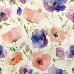 Sweet flower watercolor seamless pattern.soft pastel colors water color seamless pattern for beauty products or other.