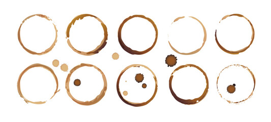 Vector coffee cup stains, Isolated On White Background, tea ring stamps Illustration